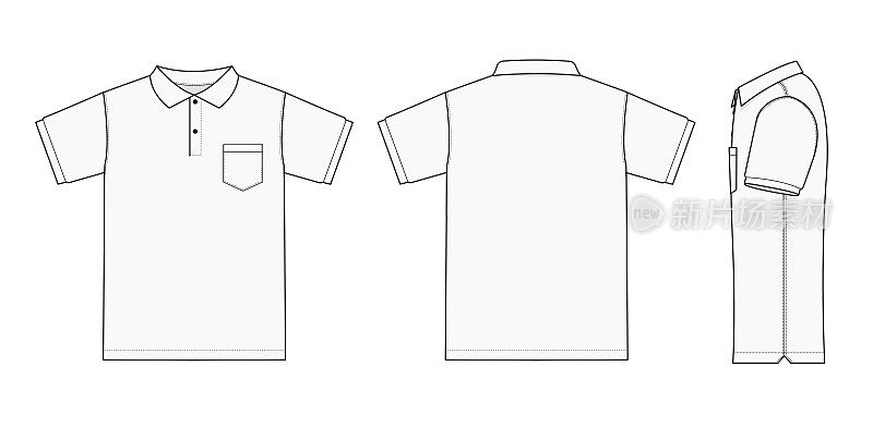 Polo shirt (golf shirt) template illustration ( front/ back/ side ) / white